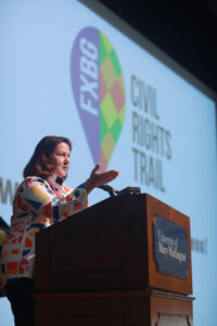 Fredericksburg Mayor Kerry Devine '84, who teaches social studies in Stafford County, said she was "ecstatic" to be at the unveiling event. Photo by Karen Pearlman.