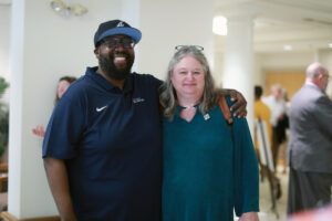 Assistant Director of UMW James Farmer Multicultural Center Chris Williams and City of Fredericksburg Tourism Stadium and Sales Manager Victoria Matthews spearheaded the Fredericksburg Civil Rights Trail project, which took almost exactly four years to complete. Titled "Freedom, a Work in Progress," the trail will continue to evolve, Matthews said. Photo by Karen Pearlman.