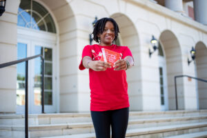 Nicholson received a Fund for Mary Washington Impact Grant totaling $4,000, which helped her purchase four Aunt Flow machines and enough free menstrual products to last the campus a year. Photo by Sam Cahill.
