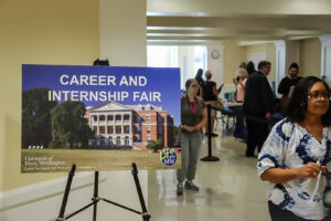 The semiannual Career and Internship Fair hosted by UMW's Center for Career and Professional Development, drew more than 300 job-seekers and an assortment of area employers looking to hire them. Photo by Kaira Otero.