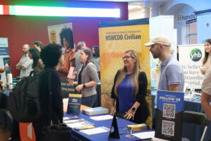 A variety of employers met with student job-seekers at the recent Business Career Pathways event hosted by UMW's College of Business. Photo by Killian Petty.