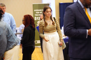 UMW junior Abigail Fuller, who's majoring in history and minoring in museum studies, attended the recent Career and Internship Fair. Her dream job is to work in a museum in Washington, D.C., where she was born. Photo by Suzanne Carr Rossi.