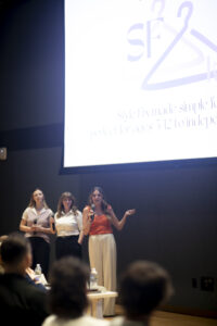 UMW seniors Kylie Cooper and Brooke Evans, along with their teammate, junior Anna Stamm, received an honorable mention for their project, StyleFix, an app that aims to help users create fashionable outfits and repurpose old clothes. Photo by Karen Pearlman.