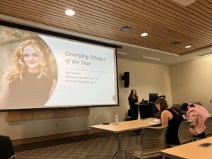 Bobb gives her acceptance speech at the VCHC conference for honors students in Virginia and West Virginia.