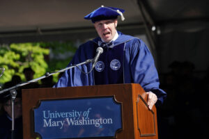 UMW Board of Visitors Rector Lee Murray ’04 addressed the members of the Class of 2025, recounting his own graduation on Ball Circle 21 years ago. Photo by Suzanne Carr Rossi.