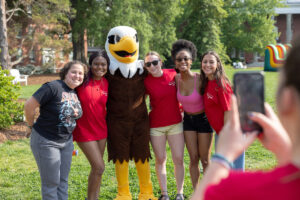University of Mary Washington mascot Sammy D. Eagle helped pump up school spirit at this year's Devil-Goat Day event, held on Ball Circle and 'The Beach' area in front of Randolph and Mason halls. Photo by Parker Michels-Boyce.