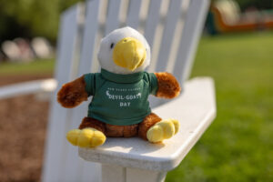 Stuffed replicas of Mary Washington's mascot, Sammy D. Eagle, wearing their very own Devil-Goat Day T-shirts, made their debut at this year's event. Photo by Parker Michels-Boyce.