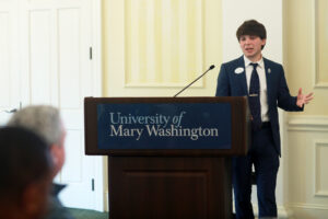 In collaboration with the Eagles in Recovery program (which earned an Impact Grant last year), Student Government Association Vice President Shadwick Yoder ’25 (seen here) and SGA Senator Maso Moses ’28 received a Fund for Mary Washington Impact Grant to purchase enough Naloxone (Narcan) kits for each residence hall on campus, providing a life-saving treatment that can reverse opioid overdoses. Photo by Karen Pearlman.