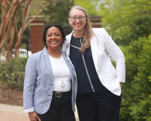 Dean of Students Melissa Jones (left) and Associate Professor of Biological Sciences April Wynn, who is faculty director of UMW’s First-Year Experience, earned a Fund for Mary Washington Impact Grant for ‘LaunchPad,’ a program that will help introduce executive function and socialization skills that are critical for students to be successful in college. Photo by Karen Pearlman.