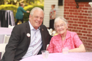 Assistant Vice President of Gift Planning Jan Clarke, who is retiring this summer, poses for a photo with Marcy Weatherly Morris ’50. Photo by Karen Pearlman.