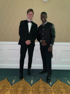 Thompson poses with friend and fellow UMW Men's Soccer player Gadsoni Abel. The two are seen here at the UMW Black Excellence Gala.