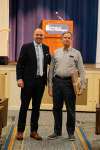 Professor of Geology and Associate Dean of the College of Arts and Sciences Grant Woodwell with Lee Murray, rector of the Board of Visitors.