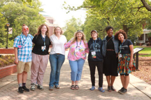 A group of Mary Washington alumni pose for a photo on Campus Walk during the recent Reunion Weekend. Photo by Karen Pearlman.
