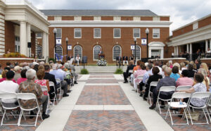 Anderson speaks during the ribbon cutting ceremony for the Anderson Convocation Center, the athletic facility named in his honor, in August 2011. Photo by Norm Shafer.