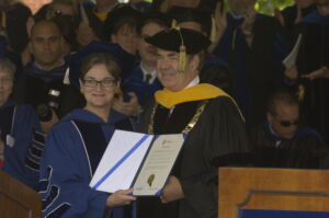 Anderson receives a Doctorate of Humane Letters, the honorary degree he was awarded during UMW's 2006 Commencement in recognition of his time as president.