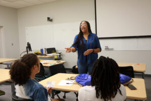 Professor of Communication Adria Goldman taught two courses during the Summer Enrichment Program, COMM Play, which used hands-on activities to explore the principles of communication, and Pop Culture 101, which looked at various types of popular culture and their implications in today's world. Photo by K Pearlman Photography.