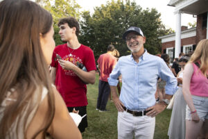 UMW President Troy Paino talks with students on campus. Paino, who is in his 10th year at Mary Washington, recently received prestigious accolades from two publications - 'Virginia Business' and 'Northern Virginia Magazine.'