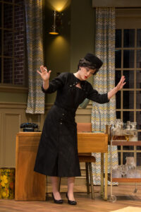 Rob Willcox '26 plays crime novelist Maxine Hadley in Dial M for Murder. Photo by Geoff Greene.