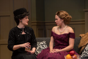Rob Willcox ’26 (left) plays crime novelist Maxine Hadley and Emmy Beach ’26 plays Margot Wendice in 'Dial M for Murder.' Photo by Geoff Greene.