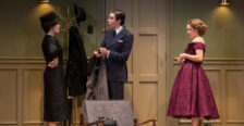 From left to right: University of Mary Washington students Rob Willcox ’26, Benjamin Kline ’28 and Emmy Beach ’26 star in 'Dial 'M' for Murder,' onstage through Sept. 28 at duPont Hall's Klein Theatre. Tickets available at www.FredTix.com. Photo by Geoff Greene.