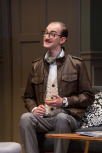 Jonah Hilbert ’28 plays Lesgate, who is hired by Tony to kill his wife, Margot, in UMW's 'Dial M for Murder.' Photo by Geoff Greene.