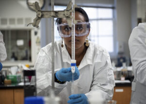 A student works on a research project inside UMW’s Jepson Science Center. Home to Mary Washington’s biological sciences, chemistry and physics departments, the center is the ideal spot for the type of one-on-one research that abounds at UMW, where students get to work side-by-side with faculty mentors.