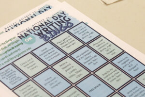 Students collected stickers for participating in activities on writing-themed bingo cards and turned them in for a chance to win prizes. Photo by Karen Pearlman.
