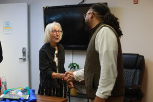 Betty Talley '68, who made a generous gift over a decade ago to name the Talley Center, meets with Chad Sims, the center's new director. Photo by K Pearlman Photography.