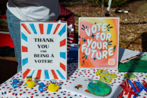 Voting information as well as encouragement and fun were available across campus throughout the day. Photo by Sam Cahill.