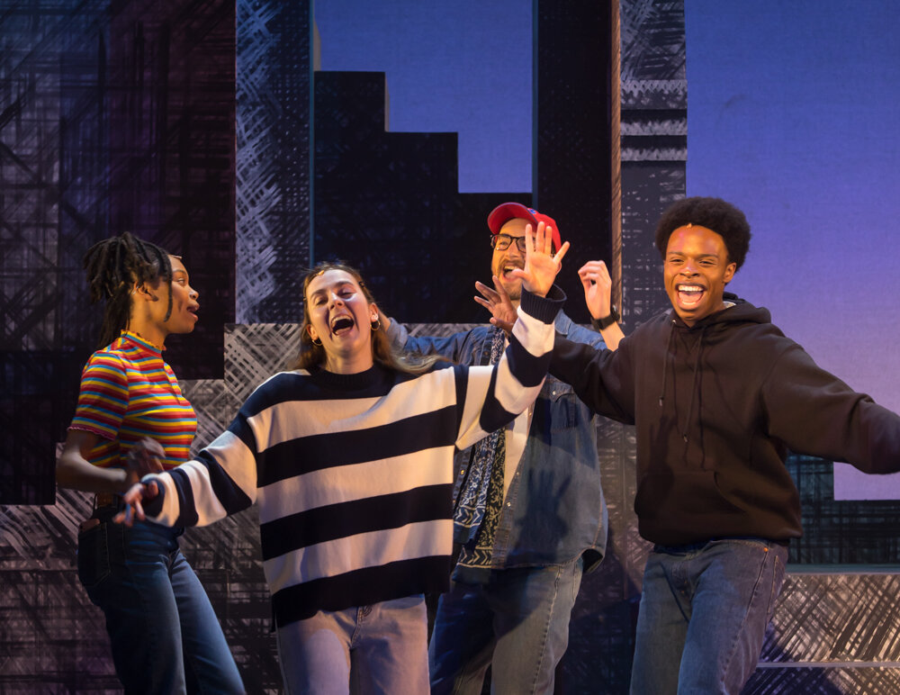 Four college students performing in UMW Theatre's production of 'Godspell.'