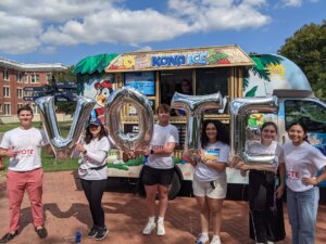 Photo of UMW Votes team members, including Mousa and Attie, leading nonpartisan voter-education efforts across campus.