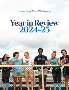 Cover of the 2024-25 Year in Review, with six student-athletes standing in the bleachers.