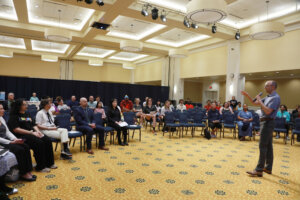 American Council of Trustees and Alumni Curricular Fellow Bryan Paul explains the ground rules for a recent Braver Angels debate held at the University of Mary Washington. Among other things, the debate format calls for questions to be asked through a moderator to avoid personal attacks. Photo by K Pearlman Photography.