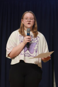 University of Mary Washington first-year student Zoe Rapp helped kick off a recent Braver Angels debate at UMW by sharing her opinion about social media's potential effect on democracy. Photo by K Pearlman Photography.