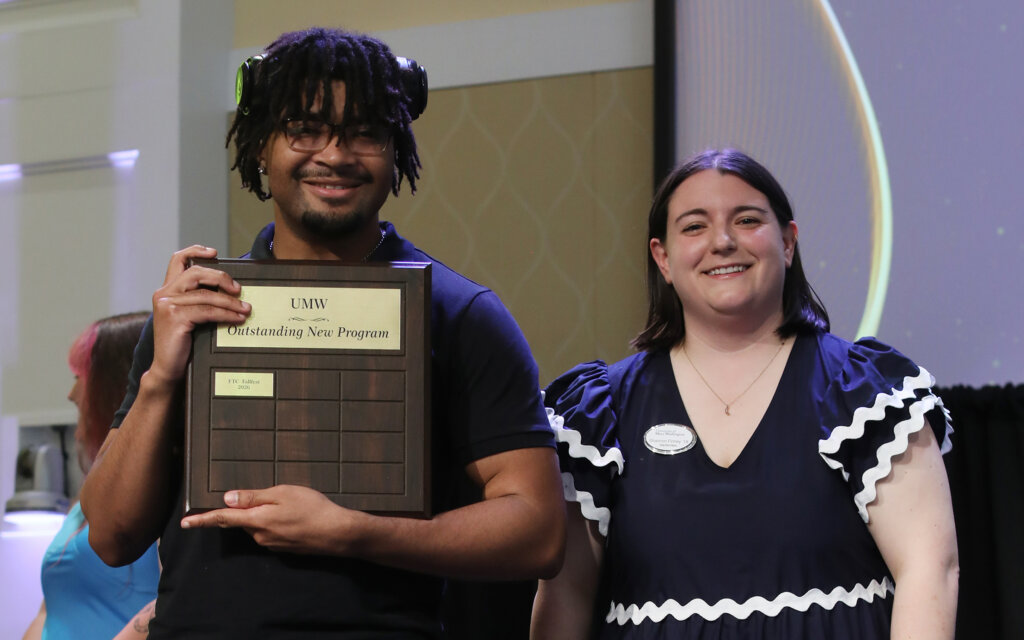 someone accepting an award onstage