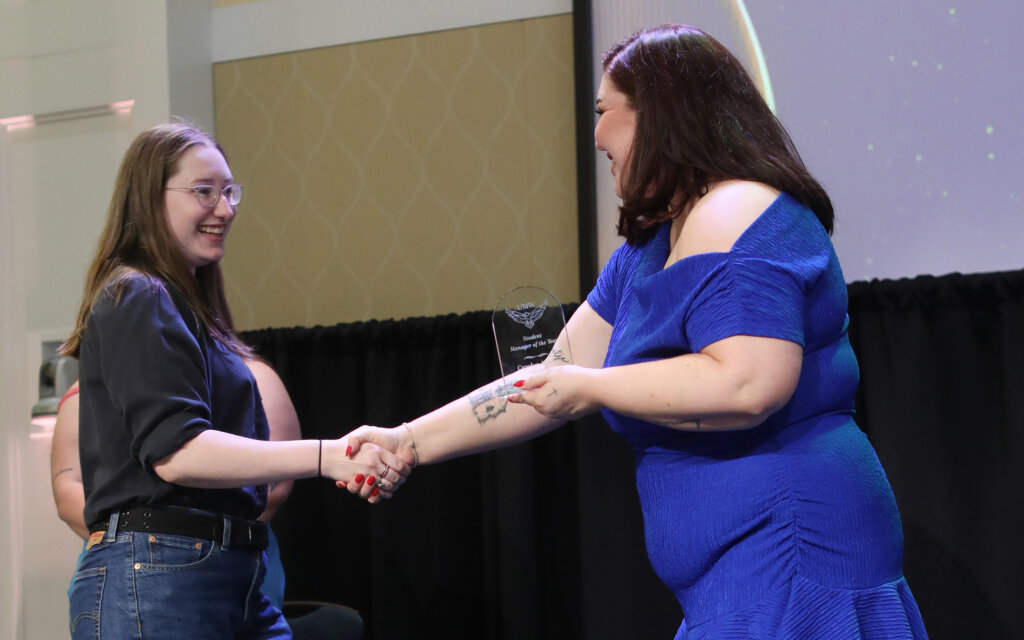 someone accepting an award onstage