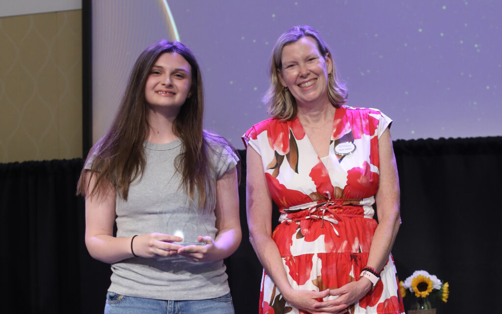 someone accepting an award onstage