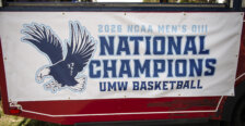 A banner saying "national champions" is shown on the back of a trolley