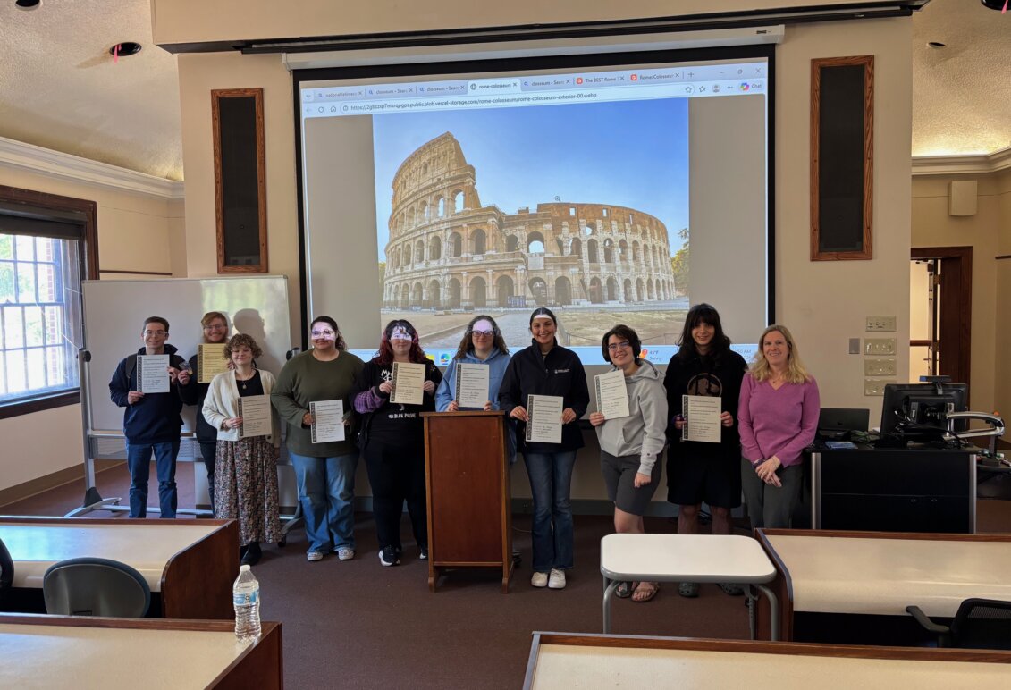 Students pose with certificates for their performance on the National Latin Exam