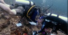 two students Student underwater scuba diving in Panama
