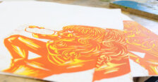 An orange and yellow piece of artwork.
