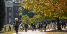 Students on the grounds of UMW during fall