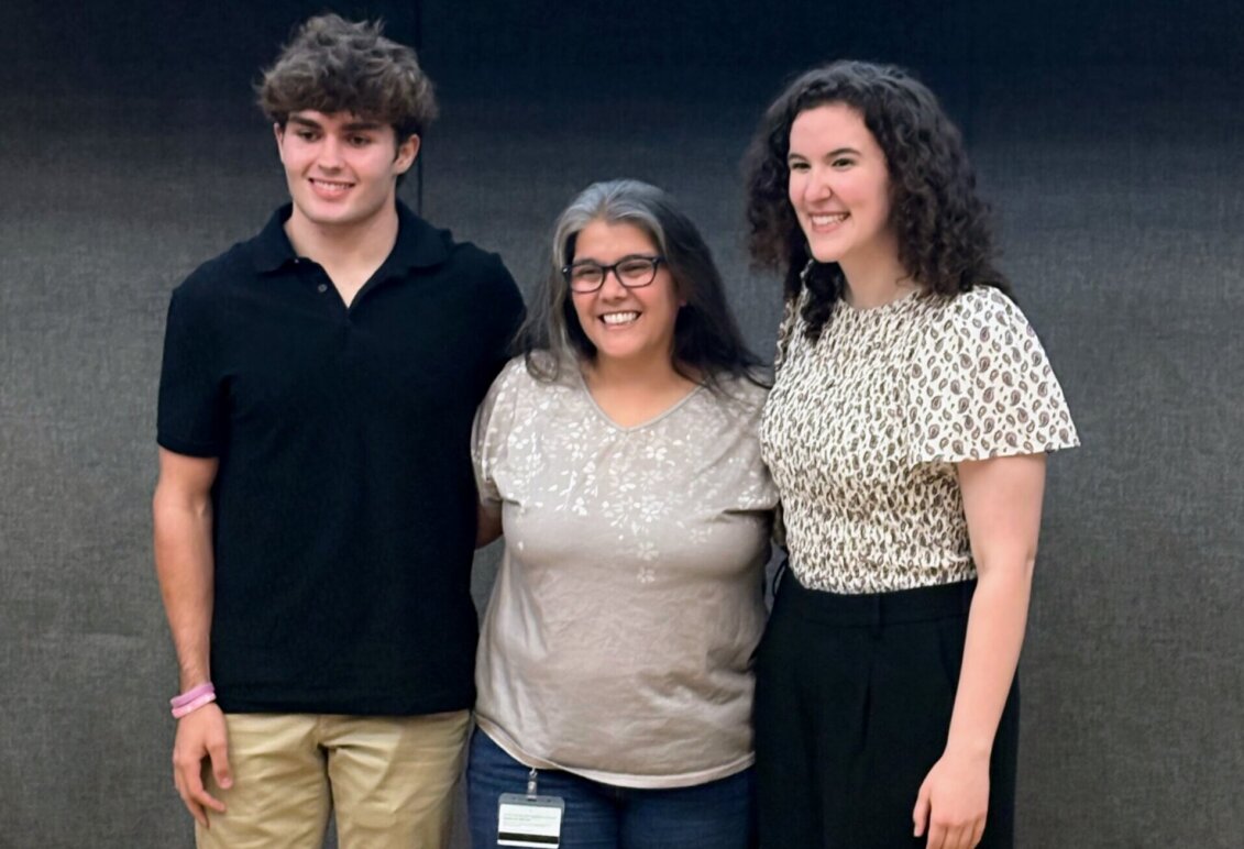 UMW Associate Professor of Biological Sciences Ginny Morriss poses with student researchers, Rylan Neal &lsquo;29 and Abby Powers &lsquo;27