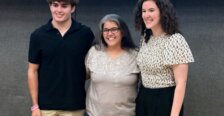 UMW Associate Professor of Biological Sciences Ginny Morriss poses with student researchers, Rylan Neal &lsquo;29 and Abby Powers &lsquo;27