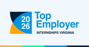 2026 Top Employer for Internships logo in blue text with blue and gold semi-circles