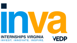 Internships Virginia text logo in light blue and gold letters