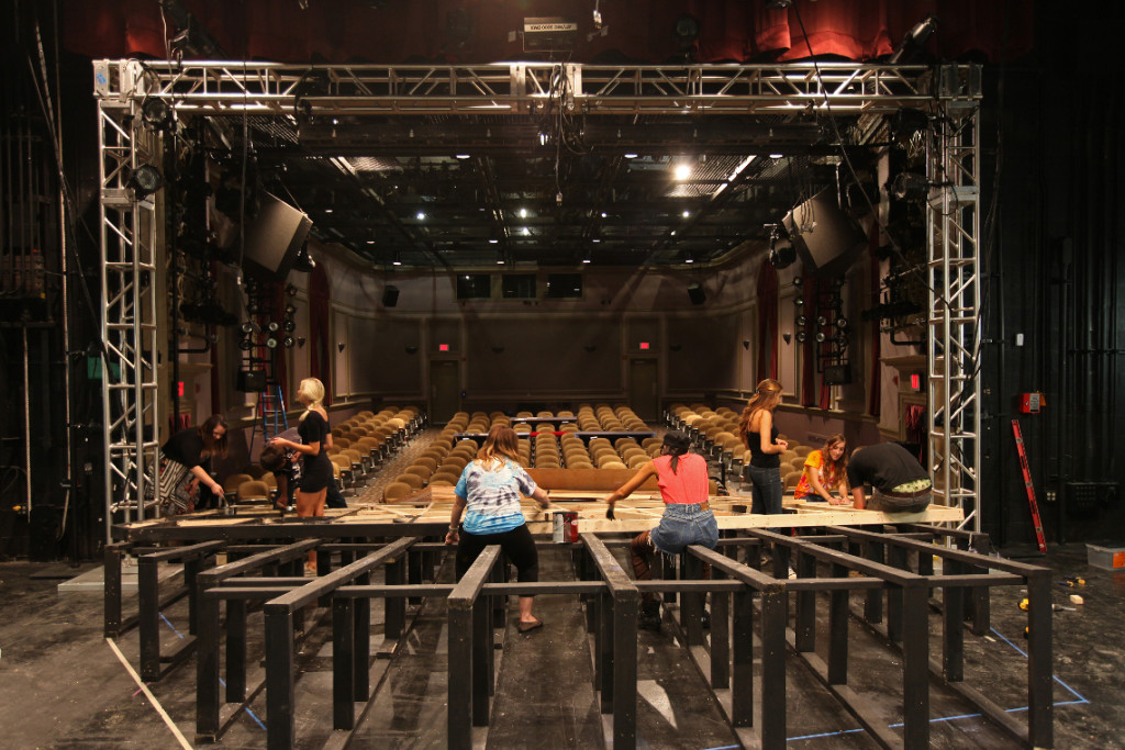 During technicala production class students work on the set for Spring Awakening, Thursday, Oct. 17, 2013.