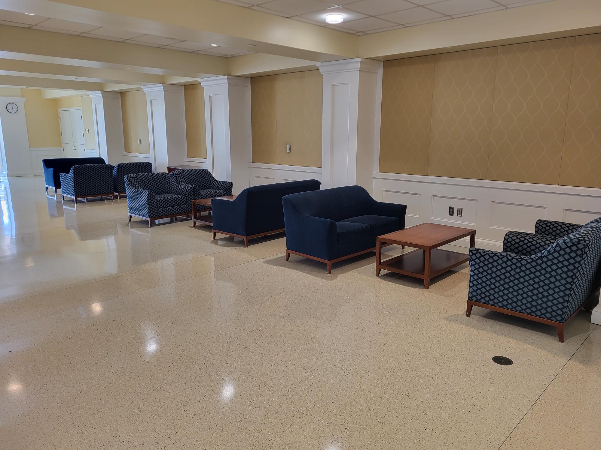 Soft seating in the pre-function lobby area outside of Chandler Ballroom